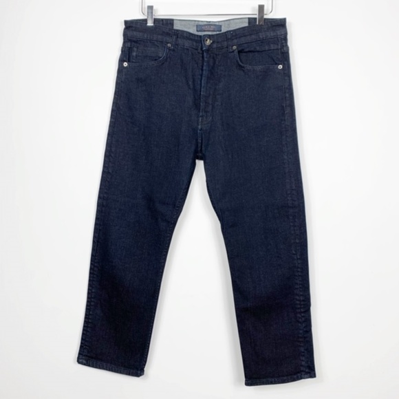 Zara Man Dark Wash Denim Loose Fit Crop Jeans - Picture 3 of 8